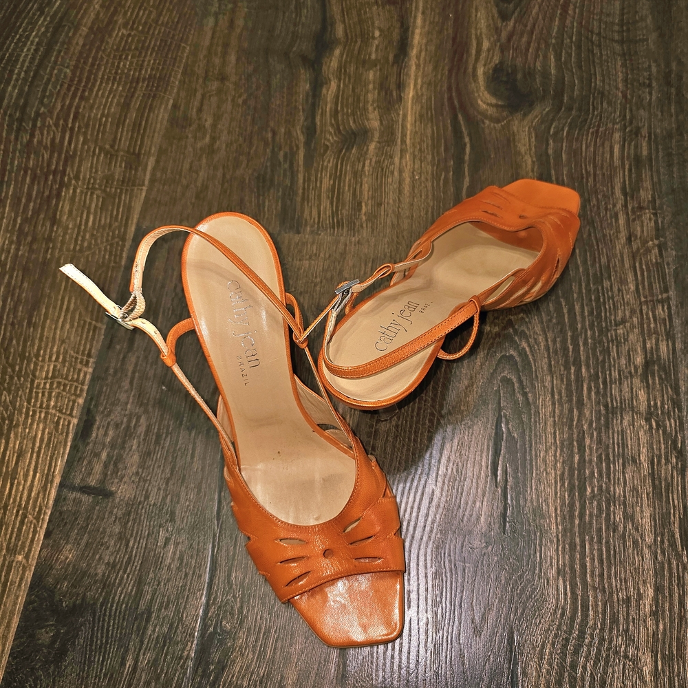 Cathy Jean Brazil Strappy Orange 4" Stilleto Heels Sandal Women's Size 9M - Picture 4 of 7